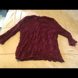 Burgundy lace long sleeves blouse